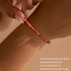 Natural Faceted Crystal Bracelet for Women,4mm Gemstone Round Beads Bracelets Adjustable Stretchy Healing Crystal Beads Bracelets Dainty Jewelry Gift - color: Carnelian