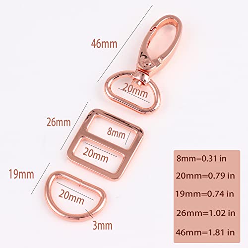 PECMER 3/4 Inch Purse Hardware for Bag Making - 18 Pcs Swivel Clasp, Hooks, Keychain Clip, Strap Chains, D Rings and Buckle Straps - 20mm Rose Gold - color: Rose Gold-18pcs-3/4 Inch