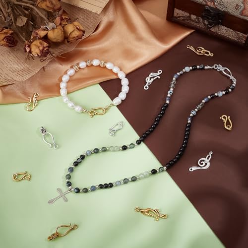 PH PandaHall 120 Sets Tibetan S Hook Ring Toggle Clasps 4 Styles Toggle Jewelry Clasps End Clasps Connectors Jewelry Closure Clasps for Bracelet Necklace Jewelry Making, Antique Silver/Antique Golden