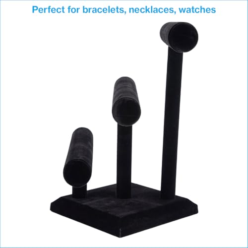 SSWBasics Jewelry Organizer Display Stand (3 Tier) - Necklace Bracelet and Watch Holder Display Stand, Black Velvet T-Bar Table Top Jewelry Tower