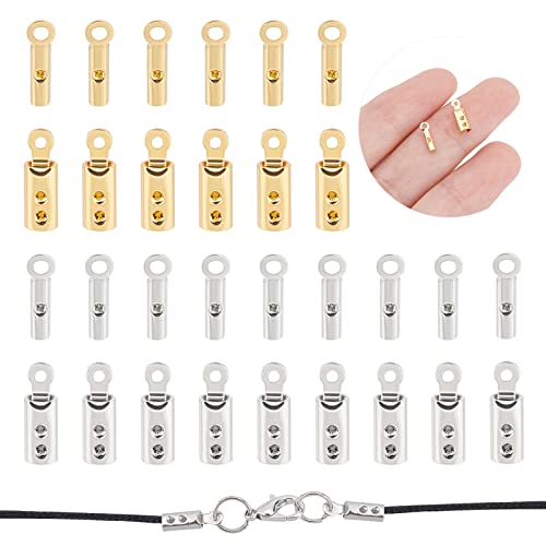 UNICRAFTALE 200Pcs 2 Colors 2 Sizes Fold Crimp Ends 8.5mm 316 Surgical Stainless Steel Crimp End Tips Jewelry and Leather Cord Clamp DIY - color: 2 Colors, size: 2 Sizes