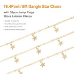 Kyutong 5 Meters Gold Chain for Jewelry Making Dangling Star Cable Chain Links Women Necklace Chain Bulk with Lobster Clasps Jump Rings for Jewelry Making Supplies - color: Gold Star