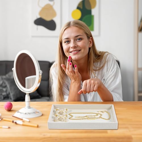 Abeillo 8Pcs Velvet Stackable Jewelry Trays Jewelry Organizer for Drawer, Jewelry Display Storage Tray for Earring Ring Necklace Pendants Bracelet 8.3 x 4.9 x 1 inches(Beige)