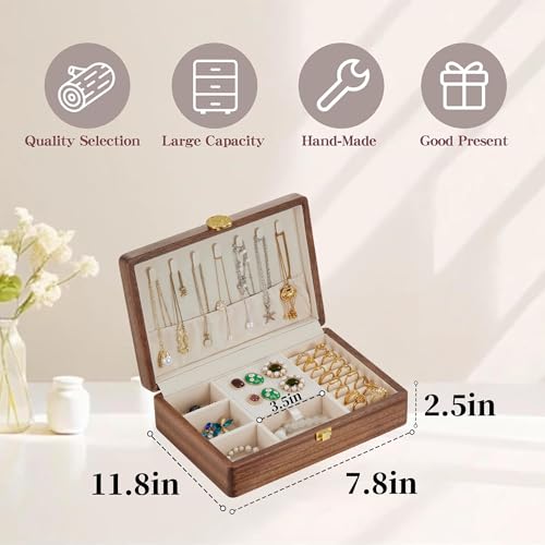 Travel Jewelry Case Small Wood Jewelry Organizer Jewelry Box for Women (Single Nut-Brown A) - color: Single Nut-Brown A