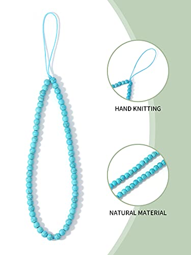 Semi-Precious Gem Stones Beaded Phone Charm Cell Phone Lanyard Wrist Strap Handmade Natural Gemstone Phone Chain string - color: Turquoise