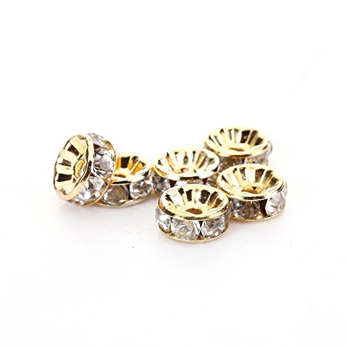 BRCbeads 8mm Gold Plated Crystal Rondelle Spacer Beads 100pcs per Bag for jewelery Making(#001 Clear Crystal) - color: 100pcs/Gold Plated/#001 Clear Crystal, size: 8 mm