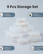 9 Pack Clear Plastic Storage Boxes with Snap-Lock Lids, Assorted Sizes Mini Organizer Containers with Bonus Marking Labels for DIY Crafts, Beads,Charms,Stickers, SMT Components,Hardware - size: 9 Pcs Mixed Sizes