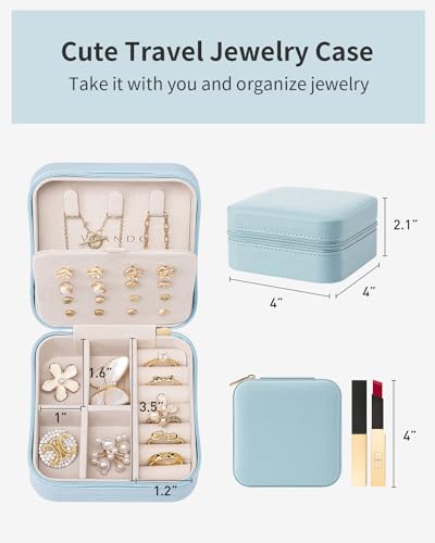 VLANDO Mothers Day Mom Gifts - Travel Jewelry Case, Small Travel Jewelry Organizer Box for Girls Women - Blue - color: Blue