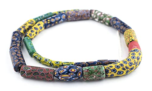 The Bead Chest Venetian-Inspired Millefiori Trade Beads 12mm Indonesia Multicolor Cylinder Glass Large Hole 30 Inch Strand