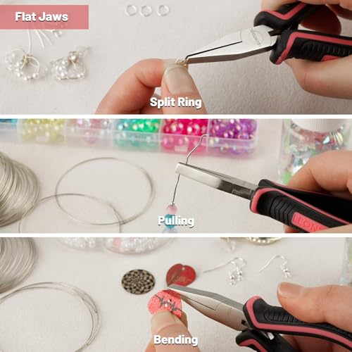 5-Inch Mini Flat Nose Pliers for Jewelry Making - Smooth Jaws Duck Billed Pliers - Pink Tool for Women - style: Flat Nose Pliers