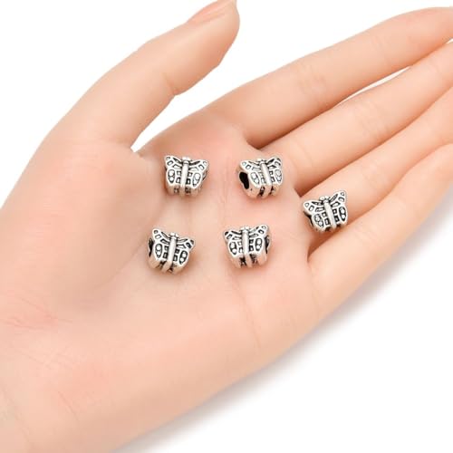 40pcs Butterfly Symbol of Transformation Large Hole Loose Beads (4.5mm Hole) Antique Silver Metal Spacer for DIY Craft Jewelry Making MEC-A3 - size: Butterfly