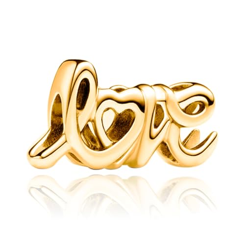 Love Family Friendship Graduation Mothers Nurses Day S925 Bead Pendant Charms for Pandora Bracelets Necklaces, Gifts Women, for Anniversary Birthday Valentines Day Christmas, Silver Gold - style: Love Letter Charm 14K Gold Plated