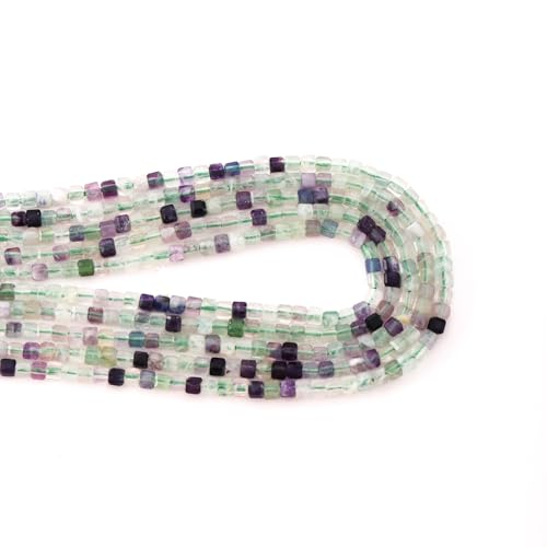 Faceted Natural Fluorite 2-3mm Cube Square Loose Beads Gemstone Small Loose Beads Healing Crystal Energy Stone for DIY Jewelry Making 15" - color: Fluorite