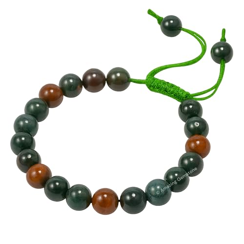 Amazing Gemstone Bloodstone Bracelet for Women Men's Gifts - Protection Healing Crystal Bracelet - 8mm Gemstone Beaded Adjustable Bracelet Pulseras Para Hombres Mujer Stocking Stuffers - color: Bloodstone