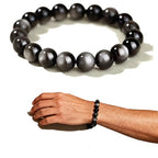 Handmade 8mm Beaded Bracelets For Men Protection Bracelet For Women Chakra Feng Shui Stretchy Handmade Lucky Money Stretchy Crystal Bracelets Best Gifts - color: Simulated Slivery Black Obsidian