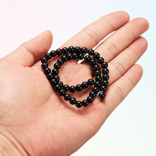 HARFINGTON 50pcs Natural Stone Beads 6mm Black Agate Round Gemstone Stone Loose Beading Real Genuine Smooth Balls Bead for Jewelry Making Bracelets Necklace Earrings DIY - color: Black Agate, size: 6mm