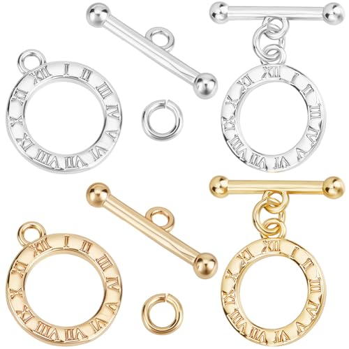 Beebeecraft 1 Box 10Pcs 2 Colors Toggle Clasps for Bracelets 18K Gold & Sterling Silver Plated Brass Clock OT T Bar Clasps Link Connectors Round Ring for Jewelry Making Necklace DIY Crafts - color: Gold and Silver