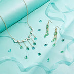 AHANDMAKER 100 Pcs Teardrop Czech Glass Beads, 5 Colors Transparent Crystal Beads with Glitter Water Drop Loose Pendants Beads for DIY Necklace Earring Bracelet Jewelry Making, Blue&Green
