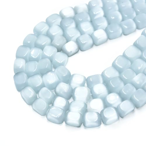 28pcs 10x13mm White Cat's Eye Cuboid Stone Gemstone Beads Semi-Precious Craft Supplies for DIY Jewelry Making - color: Cuboid10x13mm White