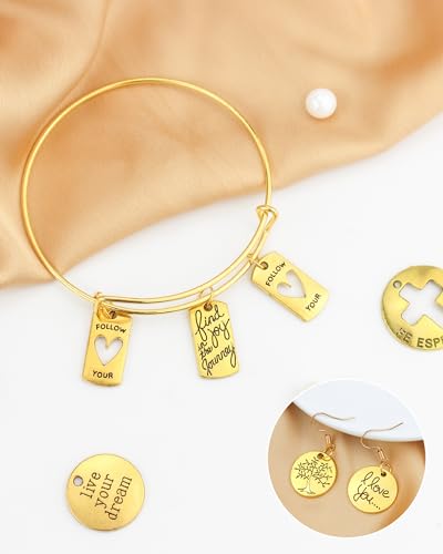 YETOOME 60 Pcs Antique Gold Inspiration Words Charms Engraved Motivational Charms Pendants for Jewelry Making Crafting Findings Accessory