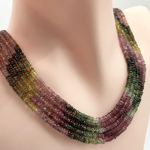 Stone2wear 3-4mm Natural Multi Color Tourmaline Rondelle Beads (16 Inch Strand) Smooth Gemstones - Genuine Birthstone for Handmade Jewelry Design & Wire Wrapping