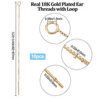 Beebeecraft 1 Box 10Pcs 18K Gold Plated Ear Threads Dangle Bar Through Threaded Long Chain Earrings Pierced Dangling Drop Stud Earrings with Loop 3.34inch - color: Golden, size: 87mm