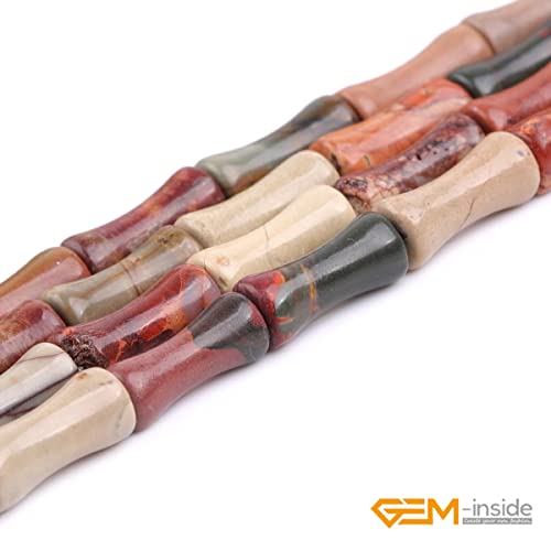 GEM-Inside 30Pcs 5x12mm Natural Dark Red Picasso Jasper Stone Plant Bamboo Knot Bone Charms Beads for Jewelry Making Power Energy Chakra Stone Beads - color: Dark Red Picasso