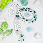 108 Mala Beads Genuine Semi-Precious Gemstone Hand Knotted 8MM Prayer Beads Long Multicolor Necklace 40 Inches - style: peace