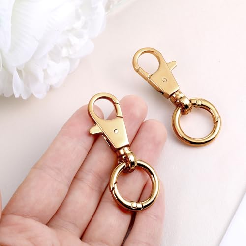 2 Pcs Double Opening Keychain Clip, Heavy Duty Zinc Alloy Swivel Lobster Clasp with Key Ring Spring Snap Hook Purse Clip for Jewelry Lanyard, DIY Crafts Purse Making Camping Travel Accessories (Gold) - color: Gold