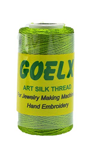 Goelx Silk Thread by Shade No for Jewelry, Tassel Making, Embroidery, Crafts, Shiny Soft Thread Spools - Green - 161 D - color: Green - 161 D
