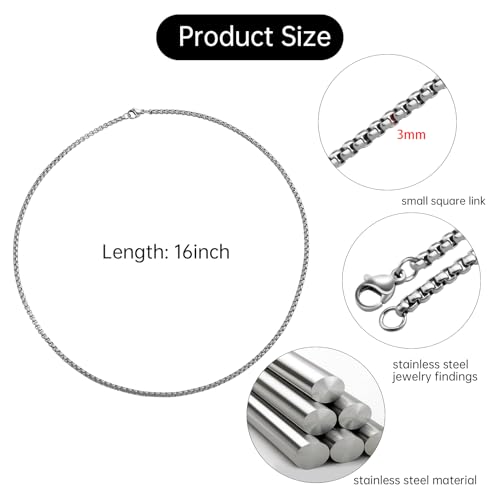 YOUBEIYEE 10 Pack Necklace for Women and Men Stainless Steel Square Rolo Chain Necklaces Bulk for Jewelry Making (16inch) - color: Steel 16"