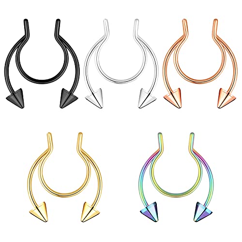 20G Fake Nose Rings Hoop Clip-on Stainless Steel Septum Jewelry Non Piercing Fake Cartilage Earring Lip Rings Faux Nose Ring Piercing Jewelry for Women Men - color: Set D