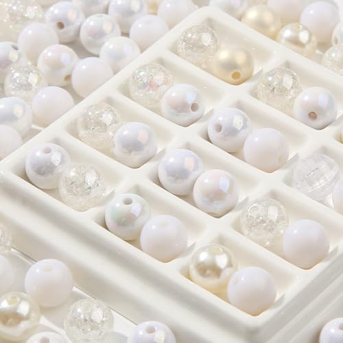 12mm White Acrylic Beads 300pcs Focal Spacer Bead Chunk Bubblegum Beads for DIY Crafting Necklace Bracelet Jewelry Making Keychain (White) - color: white