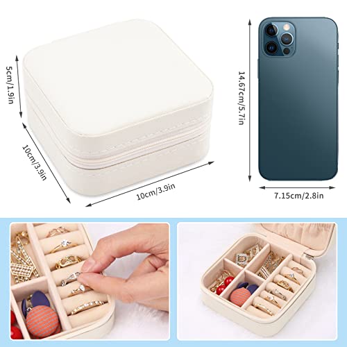 Neveika Portable Travel Mini Jewelry Box Leather Jewellery Ring Organizer Case Storage Gift Box Girls Women (white). - color: White