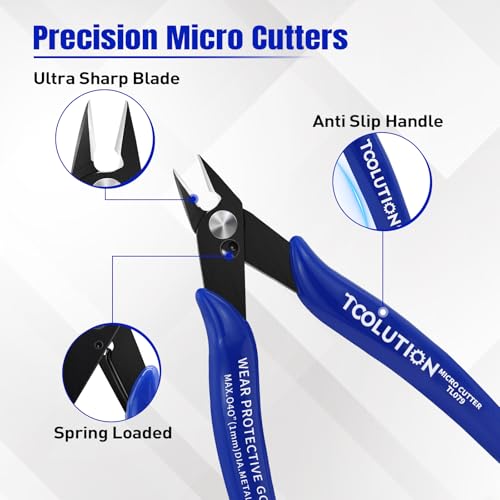 2-Piece Precision Flush Cutters & Wire Cutters Set - 5 Inch Mini Diagonal Cutters & Side Cutters - High Carbon Steel Spring-Loaded Pliers for Jewelry Making, 3D Printing, Electronics, Model Building