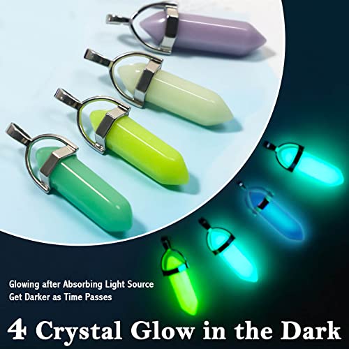 ROADPLUM 40Pcs Healing Crystal Pendants, Glow in the Dark Gemstone Charm, Hexagonal Chakra, Natural Quartz Stone, Necklace Pendants for Jewelry Making