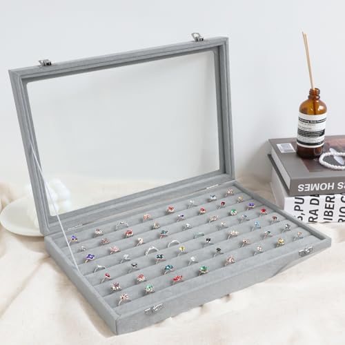 Wudygirl 7 Slot Ring Holder Velvet Jewelry Organizer Jewelry Tray for Drawer Rings Storage Ring Display Showcase Tray Stackable(Ring Box) - style: Ring Tray