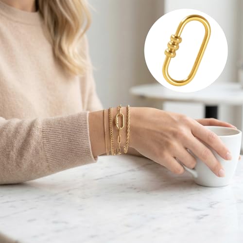 2 Pcs Locking Carabiner Small, Oval Jewelry Carabiner, Gold Carabiner Clasp, Metal Carabiner Necklace for DIY Necklace Bracelets Jewelry Making Hook (Gold, Style5) - color: 2 Pcs-Gold, Style6