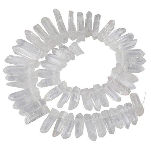 rockcloud Natural Rock Crystal Points Titanium Coated Clear Quartz Sticks Spikes Top Drilled 15 inch Strand - color: #20-Natural Clear Quartz