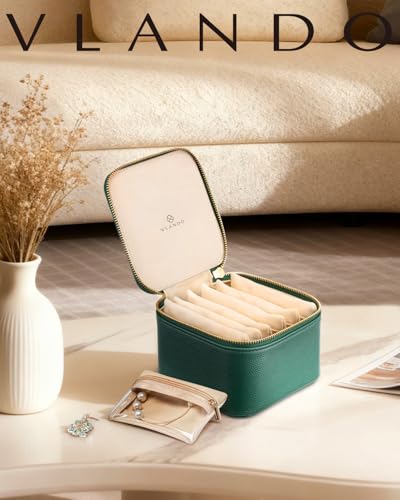 VLANDO Gifts for Teachers,Travel Jewelry Box with 6 Velvet Jewelry Zipper Pockets Jewelry Case Premium Petal Hardware Travel Jewelry Organizer Graduation Gifts (Green) - color: 6PCS-Green