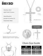 Stainless steel Cubic Zirconia Cross Necklace for Women Pendant with Chain 16"/18"+2" Perfect Jewelry Gifts for Birthday Christmas Mothers Day Wedding - size: 18+2 inches, style: Silver Cross