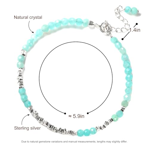 Natural Crystal Cut Bead Bracelet, 925 Silver Faceted Gemstone Jewelry for Women, Handmade Chakra Design Gift for Birthday Christmas Daily Wear - color: Blue Amazonite