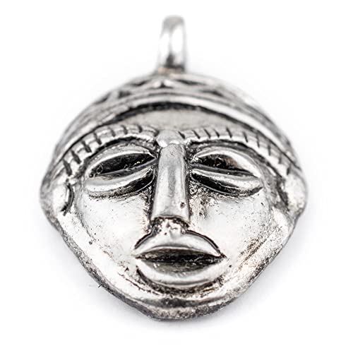 TheBeadChest African Silver Mask Pendant (30x45mm): Genuine West African Mask Design for DIY Jewelry & Necklaces - color: Silver, size: Small (30x45mm)
