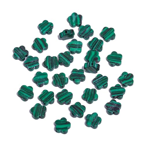 Songxi 60pcs 6mm Green Peacock Plum Blossom Natural Stone Beads for Jewelry Making, Smooth Loose Flower Shape Gemstone Beads for Bracelets Necklace Earrings Making Supplies ﻿ - color: Green Peacock