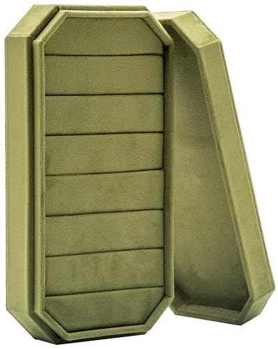 Velvet Ring Organizer Display Tray Jewelry Box Earring Holder Case for Wedding Birthday Christmas Day (Olive Green) - color: Olive Green