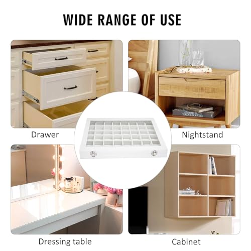 Siveit Jewelry Tray Organizer Box 48 Grid Jewelry Display Organizer Box with Transparent Lid Rings Earrings Necklaces Pendants Display Box Suitable for Women and Girls (48 Grid, White) - color: White