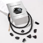 Crystal Choker Necklaces for Women,4mm Handmade Natural Stone Choker Beaded Necklace Healing Crystal Necklace Gemstone Bead Necklaces for Women - color: Black Obsidian