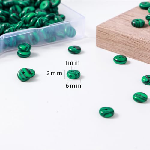 Natural Malachite Stone Disk Spacer Beads 6x2mm 38cm/str Flat Rondelle Loose Semi Gemstone Caps for Making Bracelets Necklace - color: Malachite