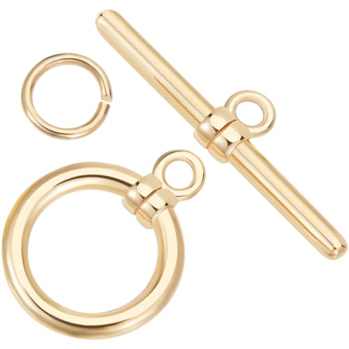 Beebeecraft 1 Box 10Pcs T-bar Closure Connectors 18K Gold Plated Smooth Ring Toggle Clasp End Clasps Connector Sets with 20Pcs Open Jump Rings for DIY Jewellery Making Necklace Bracelet - color: #5 10 sets