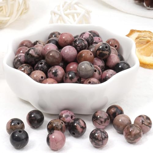 100pcs Natural Stone Beads 8mm Black Rhodonite Round Genuine Real Stone Beading Loose Gemstone Hole Size 1mm DIY Charm Smooth Beads for Bracelets Necklaces Earrings Jewelry Making Crafts - color: Black Rhodonite